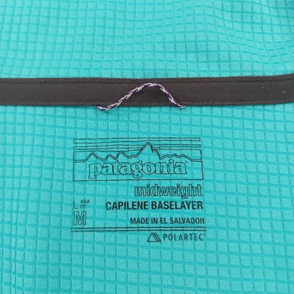 Patagonia Capilene Baselayer Womens Medium Green Midweight Thumbhole 1/2 Zip - Picture 11 of 12